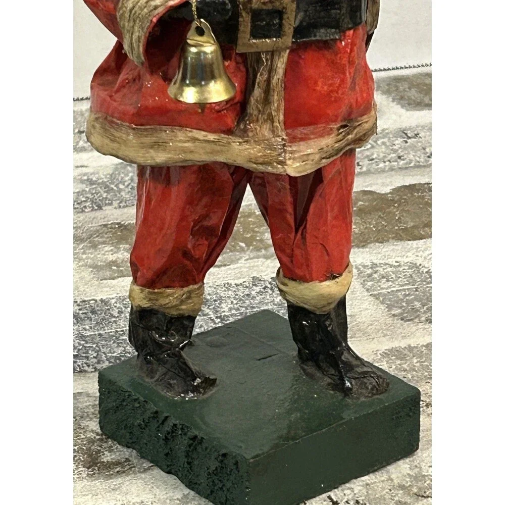 Vintage Folk Art Paper Mache’ Santa Claus Figurine Bell Bag Of Toys 8.5” High